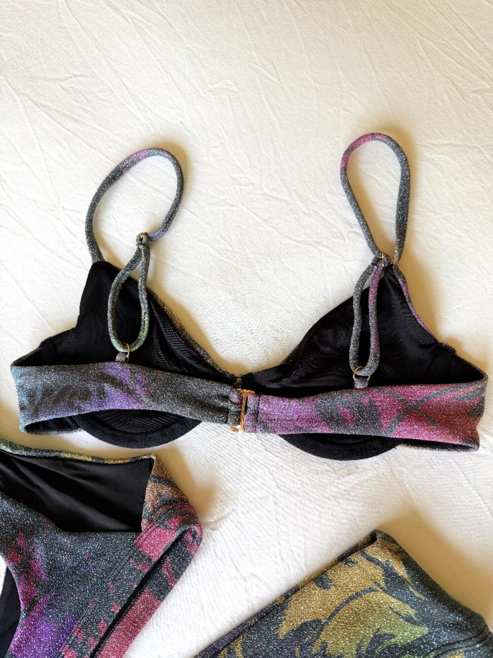 RARE 3pc Beach Riot x Revolve Bikini In Sparkly Rainbow Palm Madness Print - Picture 10 of 16
